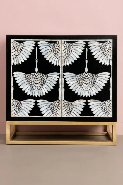 MOP Inlay 2 Door Swan Cabinet Black, buy mop inlay door swan, luxury mop inlay door swan, handcrafted mop inlay door swan, handmade mop inlay door swan, mop inlay door swan online, mop inlay door giftmop-inlay-2-door-swan-cabinet-black-black-furniture-chest-of-drawers-mop-inlay-furniture-mother-of-pearl-inlay-storage-cabinet-01.webp