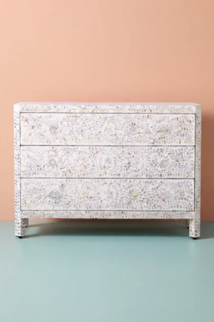 MOP Inlay Edge Floral 3 Drawer Dresser White, buy mop inlay edge floral, luxury mop inlay edge floral, handcrafted mop inlay edge floral, handmade mop inlay edge floral, mop inlay edge floral onlinemop-inlay-edge-floral-3-drawer-dresser-white-bedroom-storage-dresser-floral-design-floral-pattern-flower-motif-mop-inlay-furniture-mother-of-pearl-inlay-white-furnit-01.webp