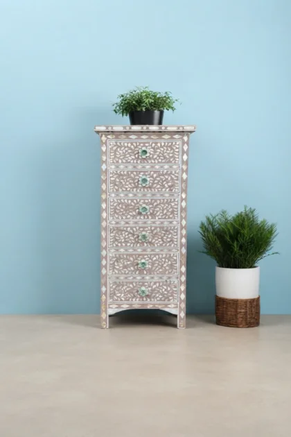 MOP Inlay Floral 6 Drawer Tallboy Chest Milk Chocolate, buy mop inlay floral drawer, luxury mop inlay floral drawer, handcrafted mop inlay floral drawer, handmade mop inlay floral drawer, mop inlaymop-inlay-floral-6-drawer-tallboy-chest-milk-chocolate-chest-of-drawers-drawers-cabinet-floral-design-floral-pattern-flower-motif-mop-inlay-furniture-mothe-01.webp
