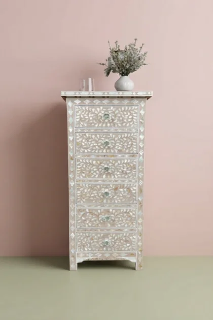 MOP Inlay Floral 6 Drawer Tallboy Chest Pink Chocolate, buy mop inlay floral drawer, luxury mop inlay floral drawer, handcrafted mop inlay floral drawer, handmade mop inlay floral drawer, mop inlaymop-inlay-floral-6-drawer-tallboy-chest-pink-chocolate-chest-of-drawers-drawers-cabinet-floral-design-floral-pattern-flower-motif-mop-inlay-furniture-mothe-01.webp