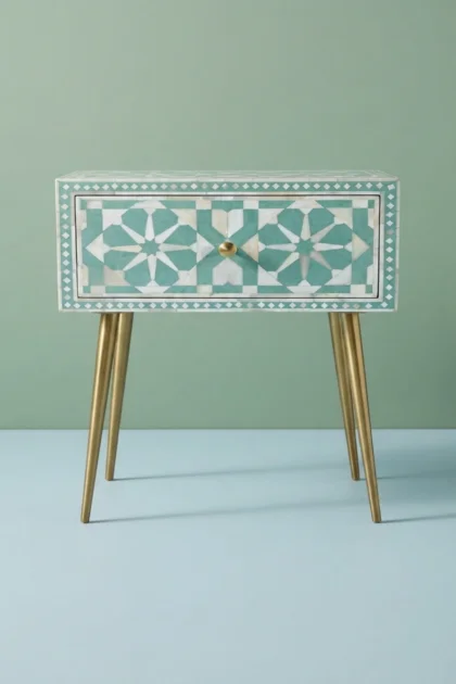 Moroccan Bone Inlay 1 Drawer Bedside Green, buy moroccan bone inlay drawer, luxury moroccan bone inlay drawer, handcrafted moroccan bone inlay drawer, handmade moroccan bone inlay drawer, bone inlaymoroccan-bone-inlay-1-drawer-bedside-green-bedside-table-bone-inlay-furniture-green-furniture-handmade-bone-inlay-moroccan-design-nightstand-01.webp