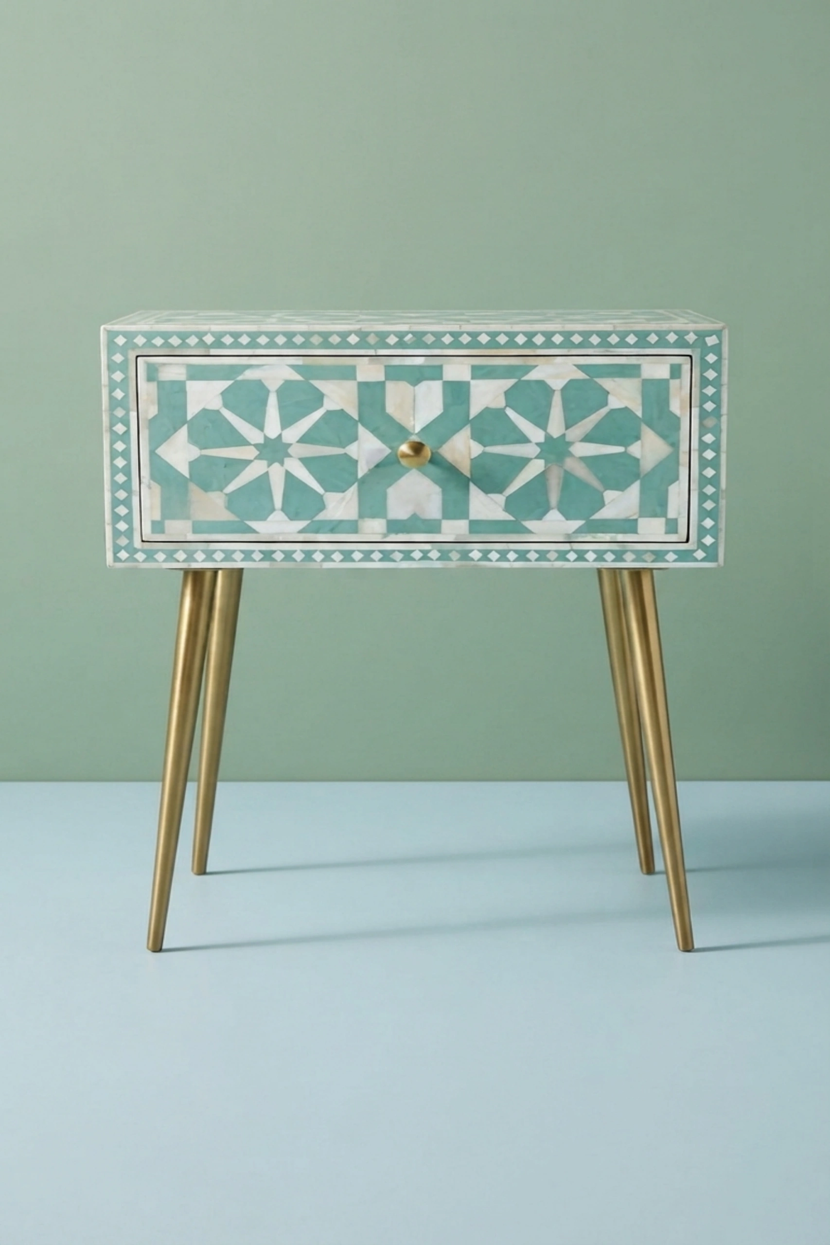 Moroccan Bone Inlay 1 Drawer Bedside Green, buy moroccan bone inlay drawer, luxury moroccan bone inlay drawer, handcrafted moroccan bone inlay drawer, handmade moroccan bone inlay drawer, bone inlaymoroccan-bone-inlay-1-drawer-bedside-green-bedside-table-bone-inlay-furniture-green-furniture-handmade-bone-inlay-moroccan-design-nightstand-01.webp