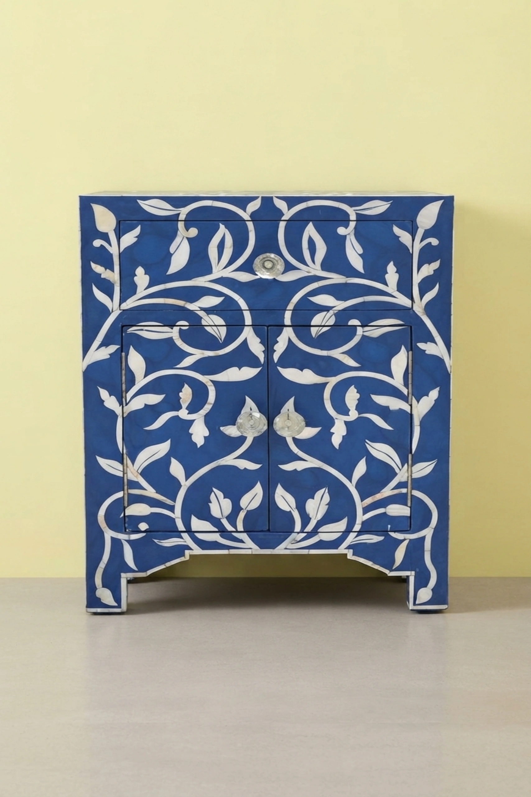 Mother Of Pearl Inlay 1 Drawer 2 Door Lily Design Bedside Dark Blue, buy mother pearl inlay drawer, luxury mother pearl inlay drawer, handcrafted mother pearl inlay drawer, mother pearl inlay giftmother-of-pearl-inlay-1-drawer-2-door-lily-design-bedside-dark-blue-bedside-table-blue-furniture-mop-inlay-furniture-mother-of-pearl-inlay-01.webp
