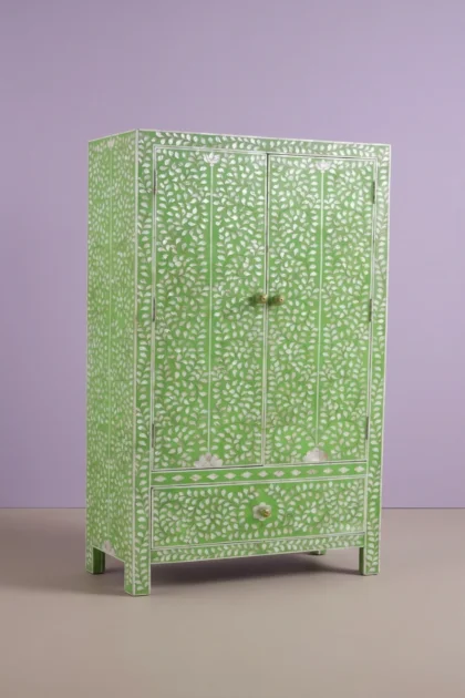 Mother of Pearl Inlay Armoire Floral Green, buy mother pearl inlay armoire, luxury mother pearl inlay armoire, handcrafted mother pearl inlay armoire, handmade mother pearl inlay armoire, mother pearlmother-of-pearl-inlay-armoire-floral-green-armoire-floral-design-floral-pattern-flower-motif-green-furniture-mop-inlay-furniture-mother-of-pearl-inlay-wardrobe-01.webp