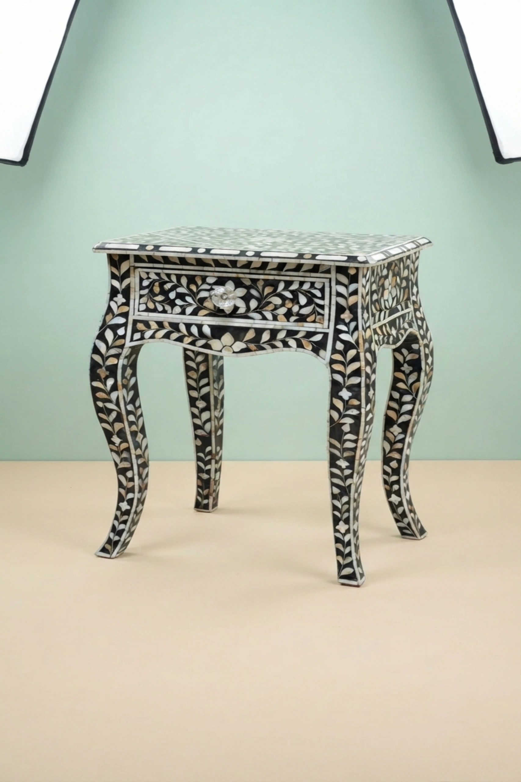 Mother of Pearl Inlay Curved Leg Table Black, buy mother pearl inlay curved, luxury mother pearl inlay curved, handcrafted mother pearl inlay curved, handmade mother pearl inlay curved, mother pearlmother-of-pearl-inlay-curved-leg-table-black-black-furniture-furniture-table-mop-inlay-furniture-mother-of-pearl-inlay-01.webp