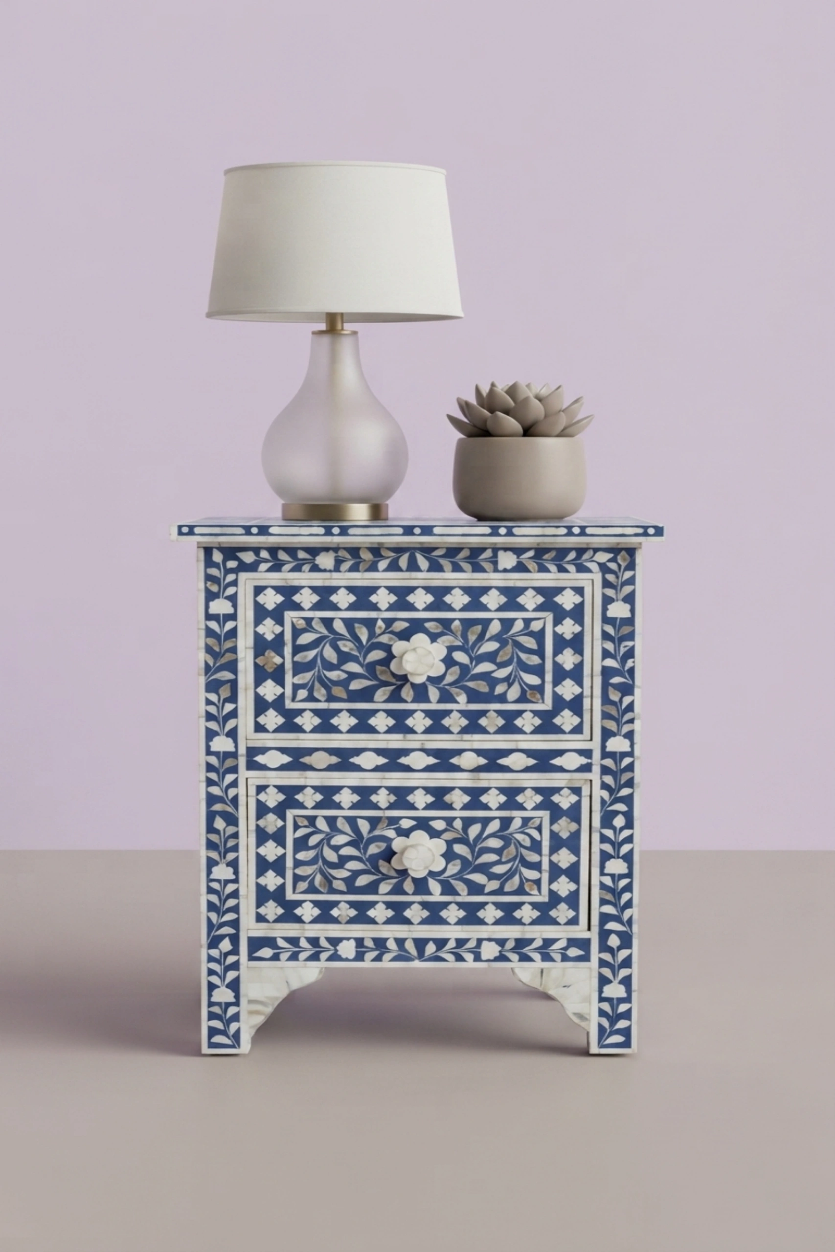 Mother Of Pearl Inlay Floral 2 Drawer Bedside Blue, buy mother pearl inlay floral, luxury mother pearl inlay floral, handcrafted mother pearl inlay floral, handmade mother pearl inlay floral, mothermother-of-pearl-inlay-floral-2-drawer-bedside-blue-bedside-table-blue-furniture-floral-design-floral-pattern-flower-motif-mop-inlay-furniture-mother-of-pear-01.webp