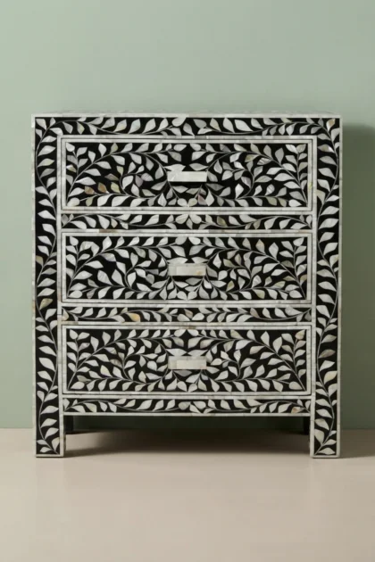 Mother Of Pearl Inlay Floral 3 Drawer Bedside Black, buy mother pearl inlay floral, luxury mother pearl inlay floral, handcrafted mother pearl inlay floral, handmade mother pearl inlay floral, mothermother-of-pearl-inlay-floral-3-drawer-bedside-black-bedside-table-black-furniture-floral-design-floral-pattern-flower-motif-mop-inlay-furniture-mother-of-p-01.webp