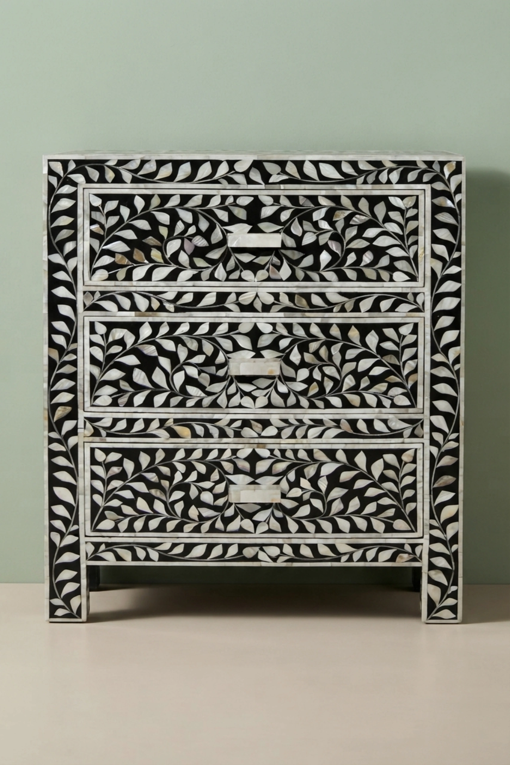 Mother Of Pearl Inlay Floral 3 Drawer Bedside Black, buy mother pearl inlay floral, luxury mother pearl inlay floral, handcrafted mother pearl inlay floral, handmade mother pearl inlay floral, mothermother-of-pearl-inlay-floral-3-drawer-bedside-black-bedside-table-black-furniture-floral-design-floral-pattern-flower-motif-mop-inlay-furniture-mother-of-p-01.webp