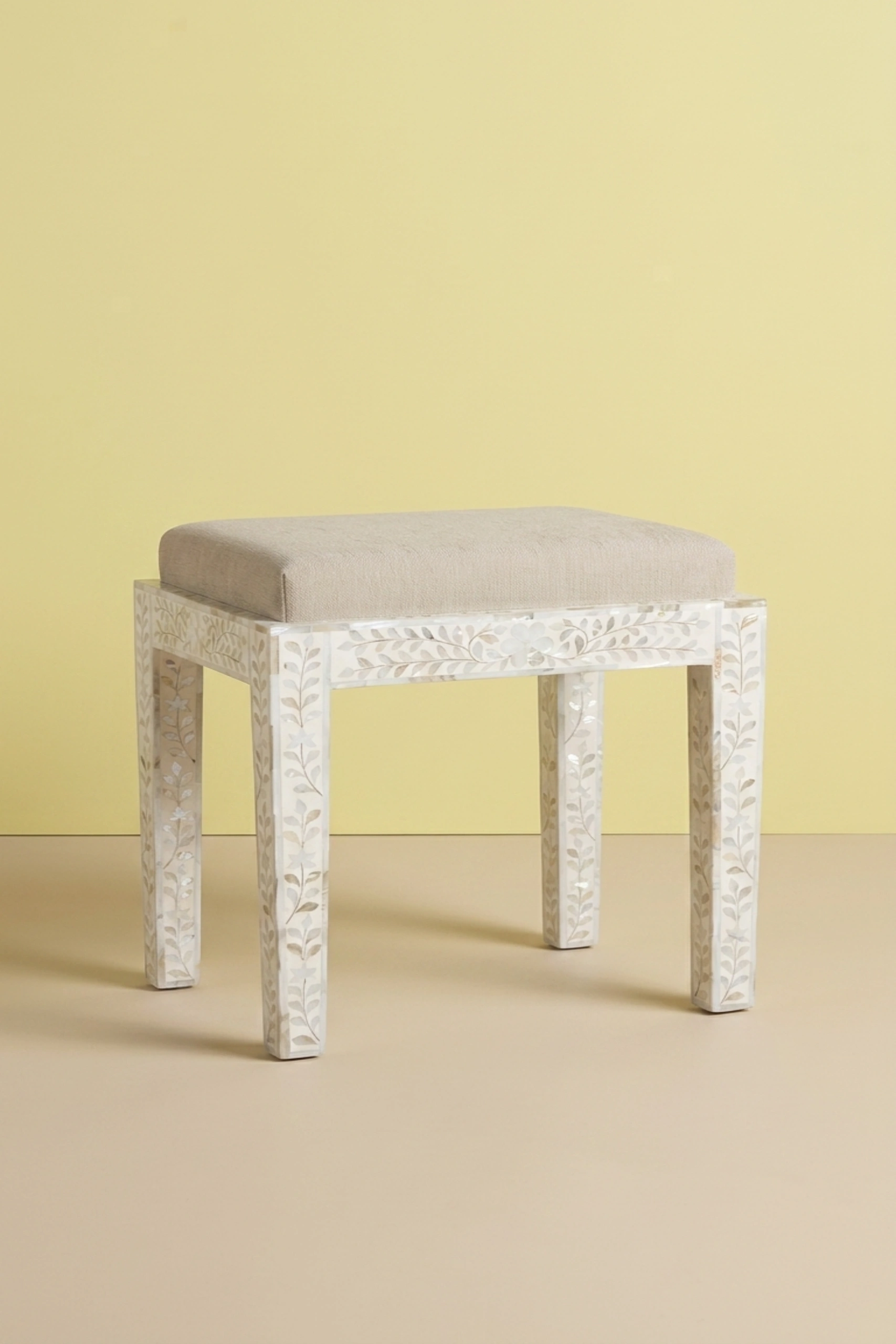 Mother Of Pearl Inlay Floral Stool White, buy mother pearl inlay floral, luxury mother pearl inlay floral, handcrafted mother pearl inlay floral, handmade mother pearl inlay floral, mother pearlmother-of-pearl-inlay-floral-stool-white-accent-stool-floral-design-floral-pattern-flower-motif-mop-inlay-furniture-mother-of-pearl-inlay-stool-white-furniture-01.webp
