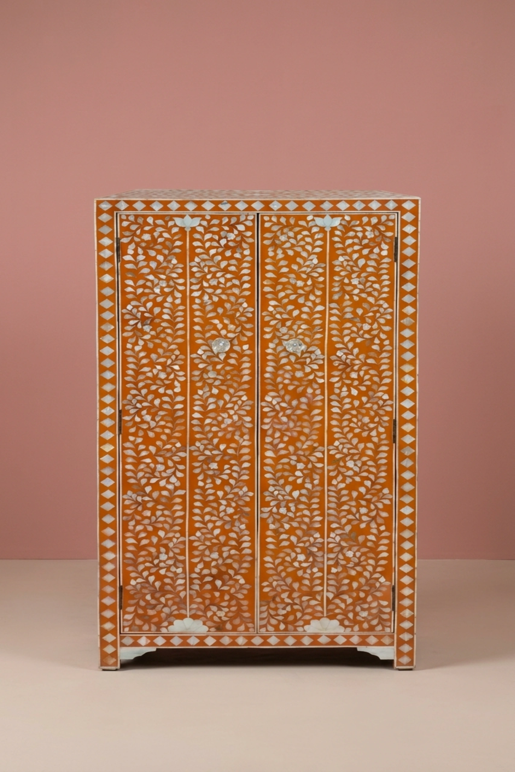 Mother of Pearl Inlay Wardrobe Floral Orange 2 Door, buy mother pearl inlay wardrobe, luxury mother pearl inlay wardrobe, handcrafted mother pearl inlay wardrobe, handmade mother pearl inlay wardrobemother-of-pearl-inlay-wardrobe-floral-orange-2-door-armoire-floral-design-floral-pattern-flower-motif-mop-inlay-furniture-mother-of-pearl-inlay-wardrobe-01.webp