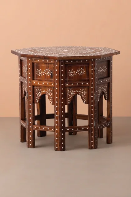 Mughal Bone Inlaid Octagonal Side Table, buy mughal bone inlaid octagonal, luxury mughal bone inlaid octagonal, handcrafted mughal bone inlaid octagonal, handmade mughal bone inlaid octagonal, mughalmughal-bone-inlaid-octagonal-side-table-bone-inlay-furniture-furniture-table-handmade-bone-inlay-mughal-pattern-01.webp