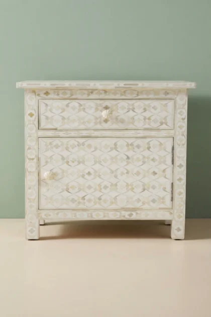 Quote Bone Inlay Bedside 1 Drawer 1 Door White, buy quote bone inlay bedside, luxury quote bone inlay bedside, handcrafted quote bone inlay bedside, handmade quote bone inlay bedside, quote bone, bonequote-bone-inlay-bedside-1-drawer-1-door-white-bedside-table-bone-inlay-furniture-handmade-bone-inlay-nightstand-white-furniture-01.webp