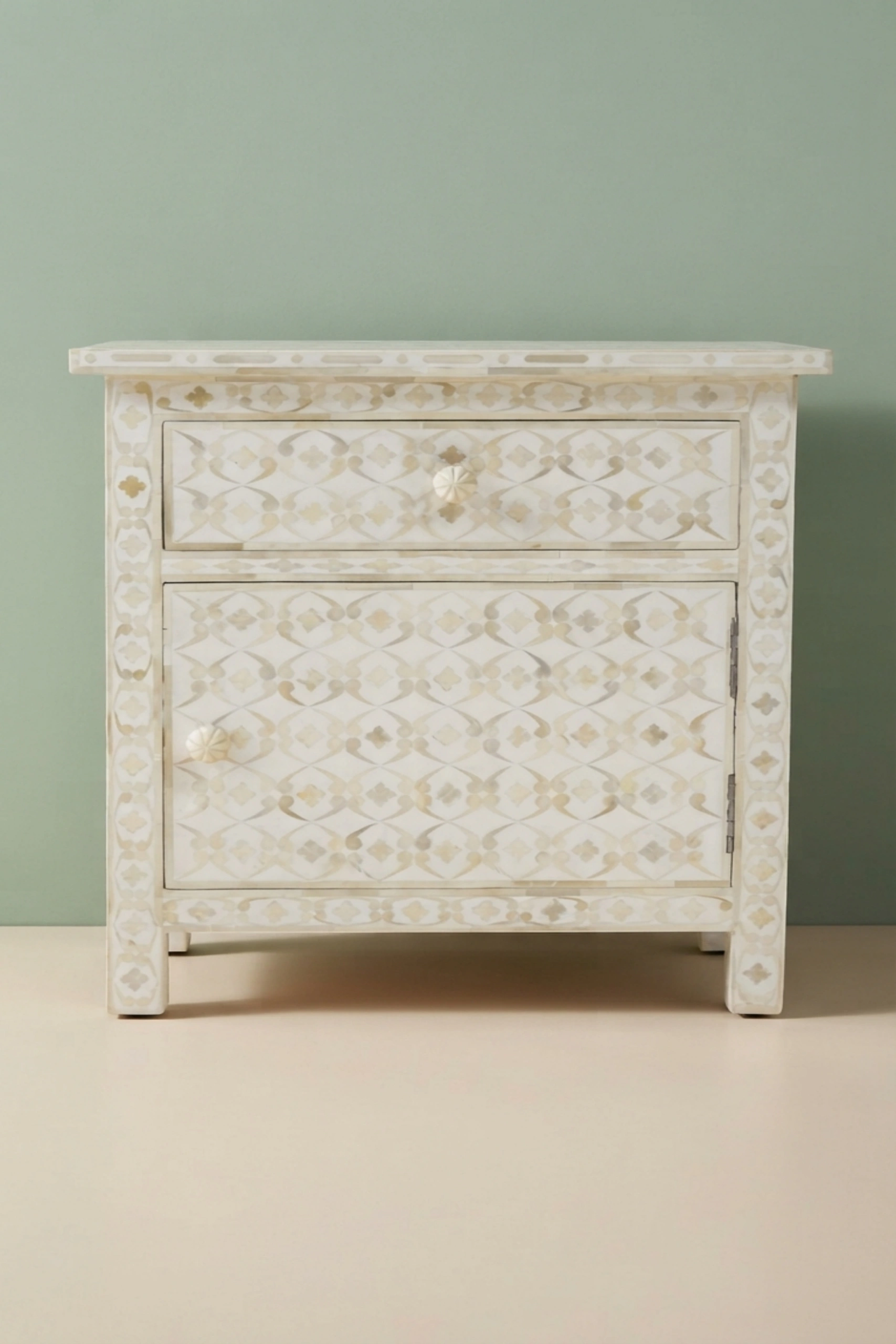 Quote Bone Inlay Bedside 1 Drawer 1 Door White, buy quote bone inlay bedside, luxury quote bone inlay bedside, handcrafted quote bone inlay bedside, handmade quote bone inlay bedside, quote bone, bonequote-bone-inlay-bedside-1-drawer-1-door-white-bedside-table-bone-inlay-furniture-handmade-bone-inlay-nightstand-white-furniture-01.webp