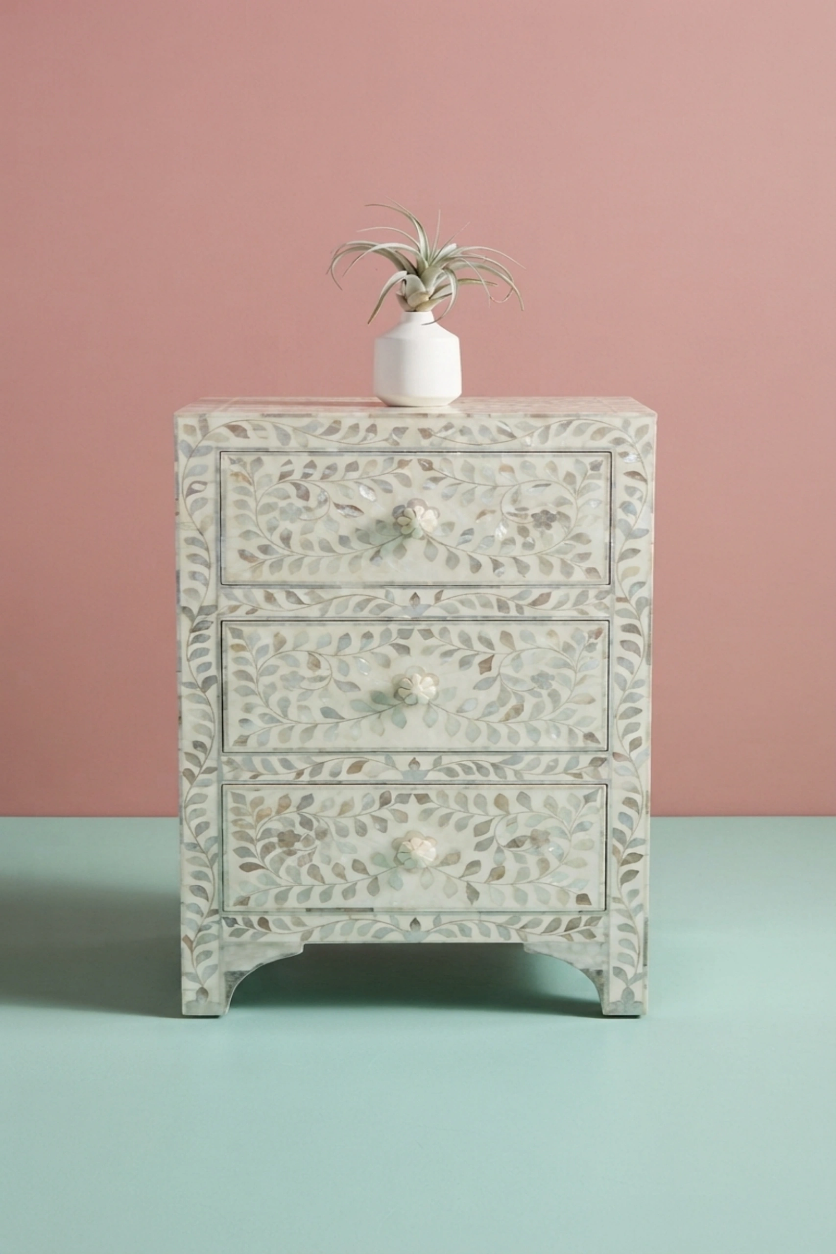 Rosa MOP Inlay 3 Drawer Bedside White, buy rosa mop inlay drawer, luxury rosa mop inlay drawer, handcrafted rosa mop inlay drawer, handmade rosa mop inlay drawer, rosa mop inlay drawer online, rosarosa-mop-inlay-3-drawer-bedside-white-bedside-table-mop-inlay-furniture-mother-of-pearl-inlay-nightstand-white-furniture-01.webp