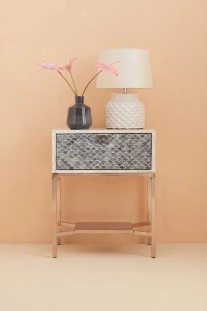 Scallop Grey Bone Inlay Nightstand, buy scallop grey bone inlay, luxury scallop grey bone inlay, handcrafted scallop grey bone inlay, handmade scallop grey bone inlay, scallop grey bone inlay onlinescallop-grey-bone-inlay-nightstand-bedside-table-bone-inlay-furniture-grey-furniture-handmade-bone-inlay-nightstand-scallop-pattern-01.webp
