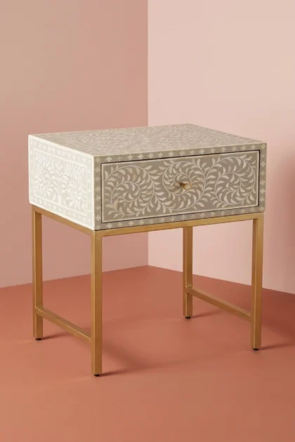 Scroll Vine Bone Inlay Nightstand Grey, buy scroll vine bone inlay, luxury scroll vine bone inlay, handcrafted scroll vine bone inlay, handmade scroll vine bone inlay, scroll vine bone inlay onlinescroll-vine-bone-inlay-nightstand-grey-bedside-table-bone-inlay-furniture-grey-furniture-handmade-bone-inlay-nightstand-vine-pattern-01.webp