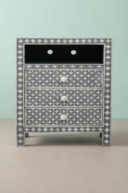 Star Bone Inlay Bedside 3 Drawer Grey, buy star bone inlay bedside, luxury star bone inlay bedside, handcrafted star bone inlay bedside, handmade star bone inlay bedside, star bone inlay bedside indiastar-bone-inlay-bedside-3-drawer-grey-bedside-table-bone-inlay-furniture-grey-furniture-handmade-bone-inlay-nightstand-star-pattern-01.webp