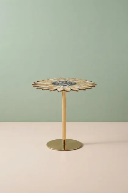 Sunflower Brass Side Table with Golden Black MOP, buy sunflower brass side table, luxury sunflower brass side table, handcrafted sunflower brass side table, handmade sunflower brass side table, brasssunflower-brass-side-table-with-golden-black-mop-black-furniture-brass-furniture-furniture-table-metal-furniture-mop-inlay-furniture-mother-of-pearl-inlay-01.webp