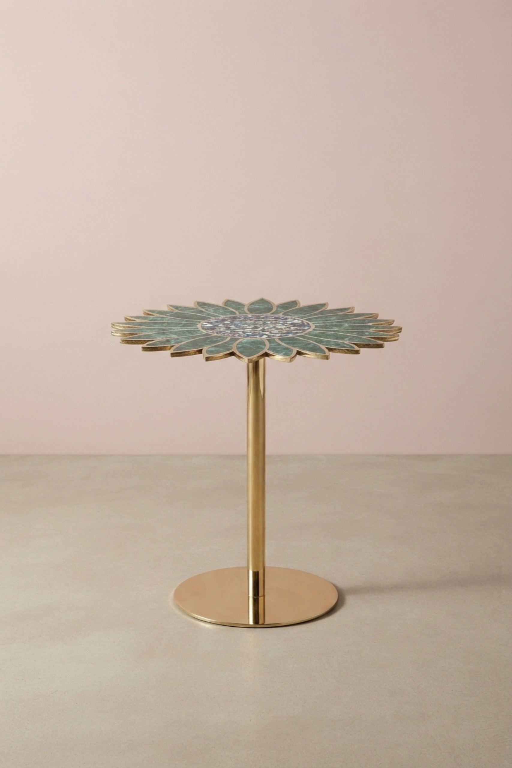 Sunflower Brass Side Table with Green Aventurine Abalone Shell, buy sunflower brass side table, luxury sunflower brass side table, handcrafted sunflower brass side table, sunflower brass side giftsunflower-brass-side-table-with-green-aventurine-abalone-shell-brass-furniture-furniture-table-green-furniture-metal-furniture-01.webp