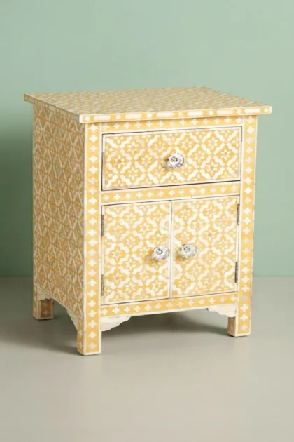 Yellow Arctic Bone Inlay Bedside, buy yellow arctic bone inlay, luxury yellow arctic bone inlay, handcrafted yellow arctic bone inlay, handmade yellow arctic bone inlay, yellow arctic bone inlay indiayellow-arctic-bone-inlay-bedside-bedside-table-bone-inlay-furniture-handmade-bone-inlay-nightstand-yellow-furniture-01.webp
