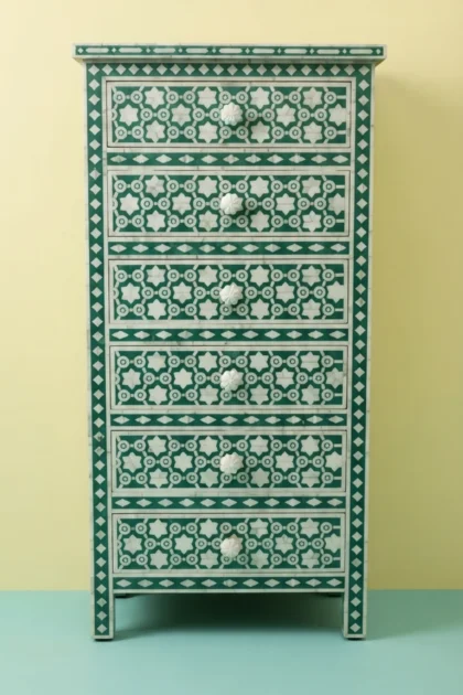 Flower Bone Inlay 6 Drawer Tallboy Chest Teal Green, buy flower bone inlay drawer, luxury flower bone inlay drawer, handcrafted flower bone inlay drawer, handmade flower bone inlay drawer, flower boneflower-bone-inlay-6-drawer-tallboy-chest-teal-green-bone-inlay-furniture-botanical-design-chest-of-drawers-drawers-cabinet-flower-pattern-green-furniture-hand-01.webp